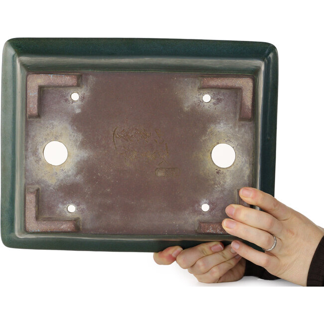 Rectangular green bonsai pot by Yamaaki - 320 x 250 x 125 mm