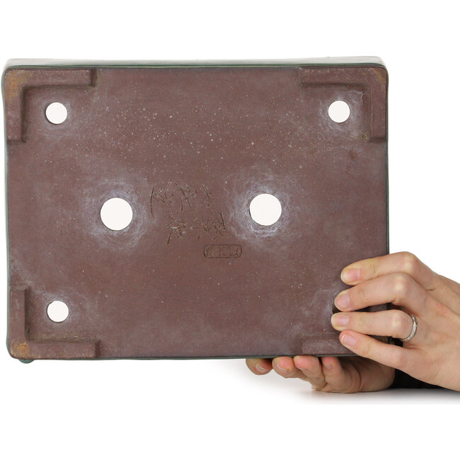 Pot à bonsaï rectangulaire vert de Yamaaki - 272 x 212 x 85 mm