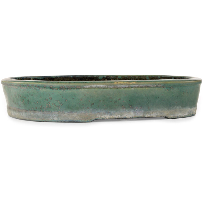 Pot à bonsaï ovale vert par Aiba Koyou - 370 x 325 x 68 mm