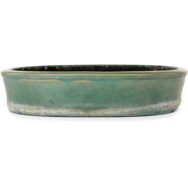 Pot à bonsaï ovale vert par Aiba Koyou - 370 x 325 x 68 mm