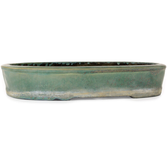 Pot à bonsaï ovale vert par Aiba Koyou - 370 x 325 x 68 mm