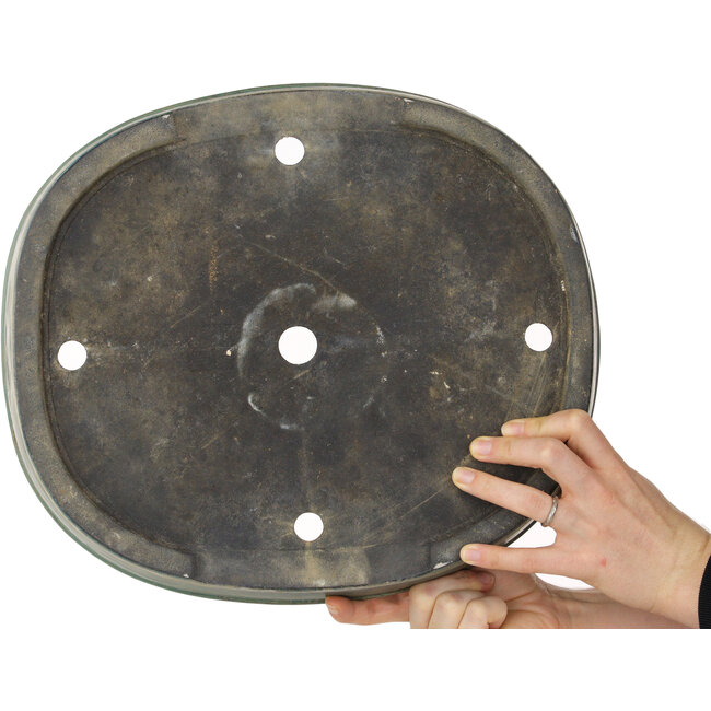 Pot à bonsaï ovale vert par Aiba Koyou - 370 x 325 x 68 mm