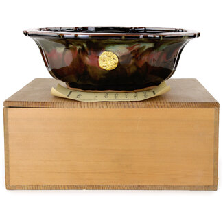 Heian Chikuzan Maceta para bonsái roja y verde de 320 mm de Heian Kosen, Kioto, Japón