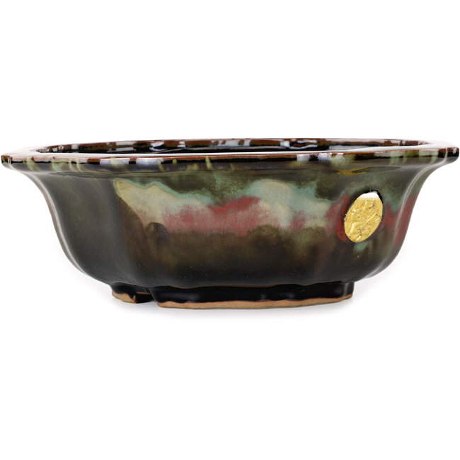 Pot à bonsaï Lotus rouge et vert par Heian Kosen - 320 x 320 x 105 mm