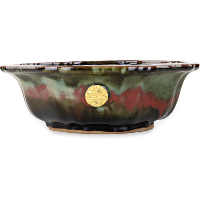 Lotus rode en groene bonsaipot van Heian Kosen - 320 x 320 x 105 mm