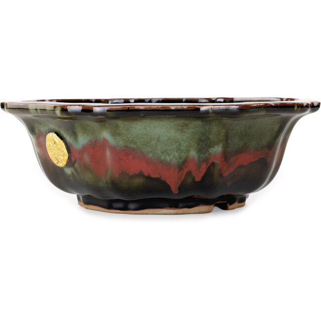 Lotus red and green bonsai pot by Heian Kosen - 320 x 320 x 105 mm