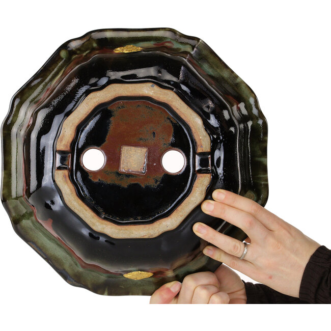 Lotus rode en groene bonsaipot van Heian Kosen - 320 x 320 x 105 mm