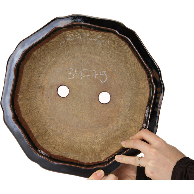 Pot à bonsaï Lotus rouge et vert par Heian Kosen - 320 x 320 x 105 mm