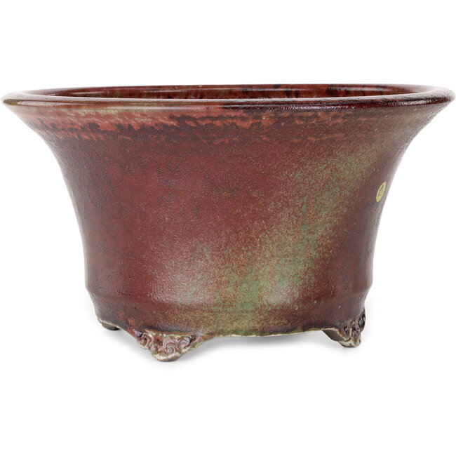 Round red bonsai pot by Shuhou - 302 x 302 x 170 mm