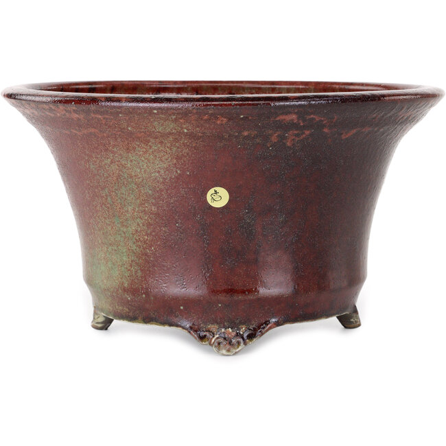 Round red bonsai pot by Shuhou - 302 x 302 x 170 mm
