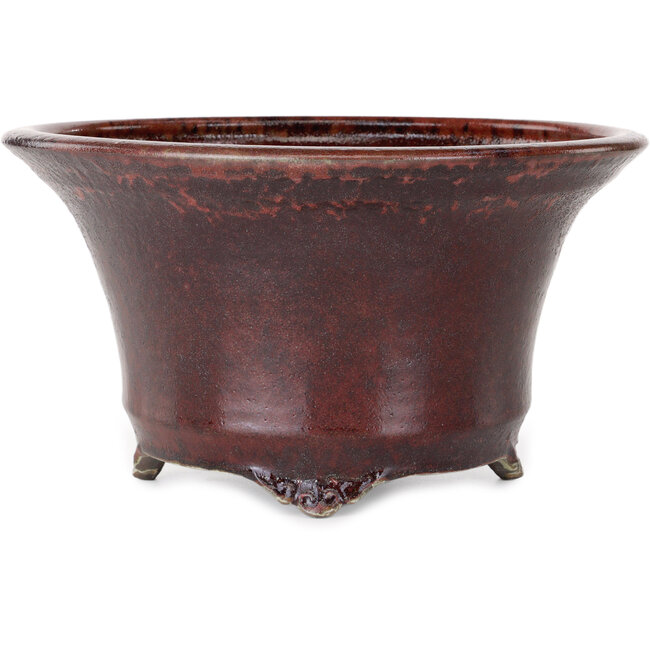 Round red bonsai pot by Shuhou - 302 x 302 x 170 mm