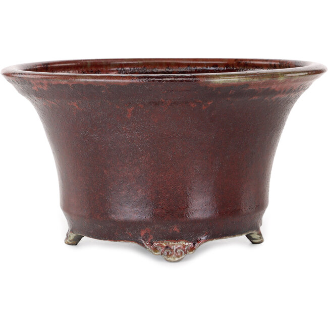 Round red bonsai pot by Shuhou - 302 x 302 x 170 mm