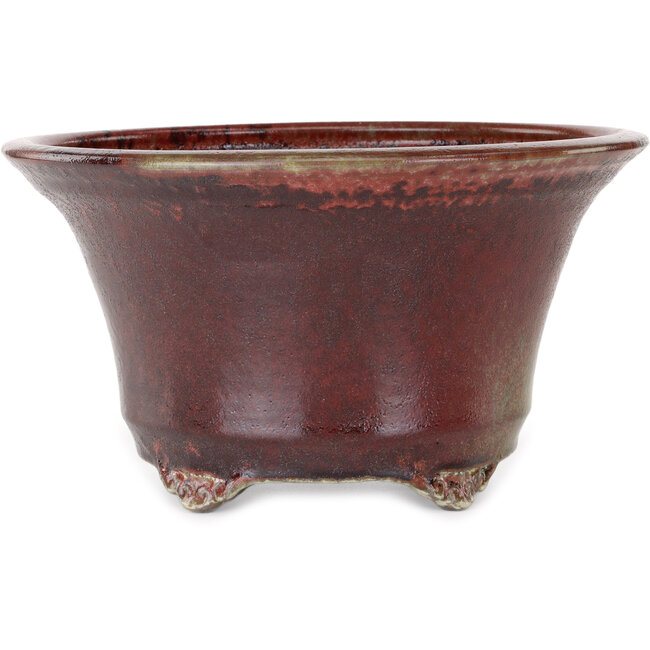 Round red bonsai pot by Shuhou - 302 x 302 x 170 mm