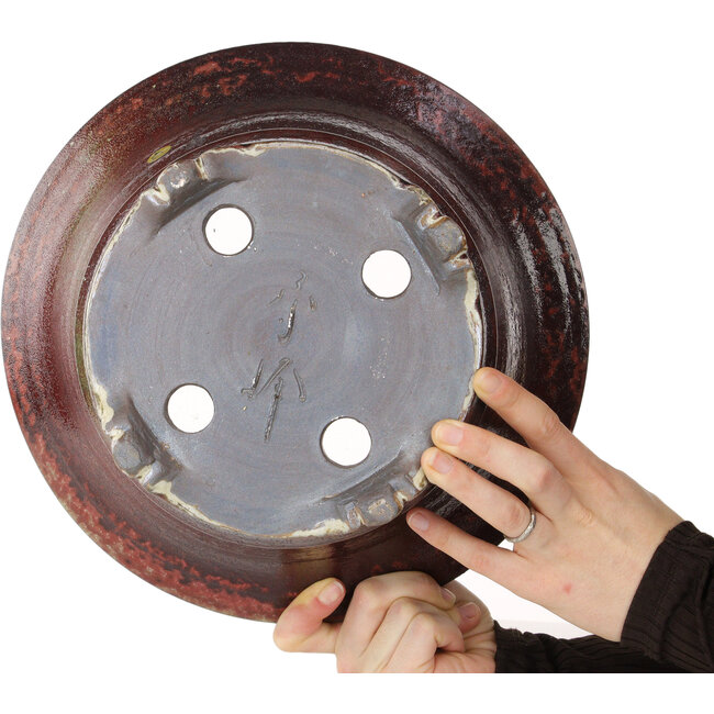 Round red bonsai pot by Shuhou - 302 x 302 x 170 mm