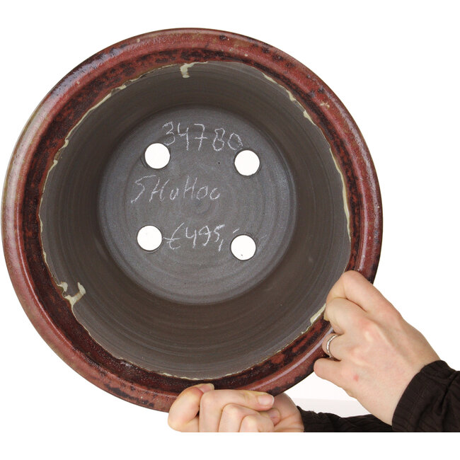 Round red bonsai pot by Shuhou - 302 x 302 x 170 mm