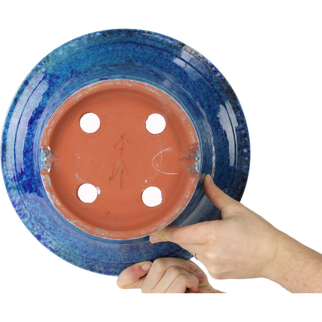 Round blue bonsai pot by Shuhou - 305 x 305 x 170 mm