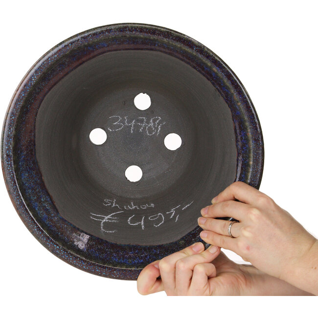 Pot à bonsaï rond rouge et bleu de Shuhou - 302 x 302 x 142 mm