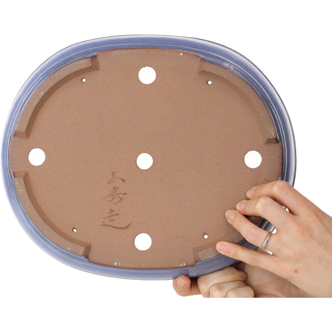 Oval light blue bonsai pot by Yamafusa - 308 x 255 x 72 mm
