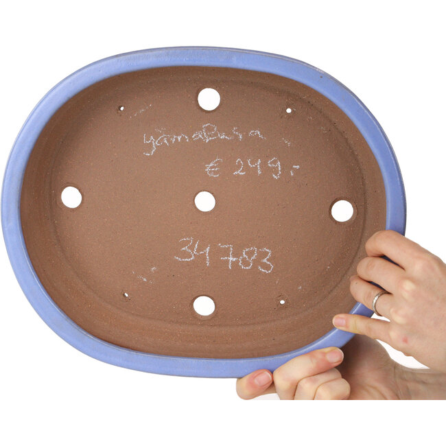 Pot à bonsaï ovale bleu clair de Yamafusa - 308 x 255 x 72 mm