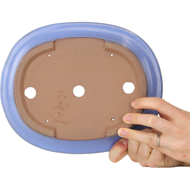 Oval light blue bonsai pot by Yamafusa - 247 x 203 x 62 mm