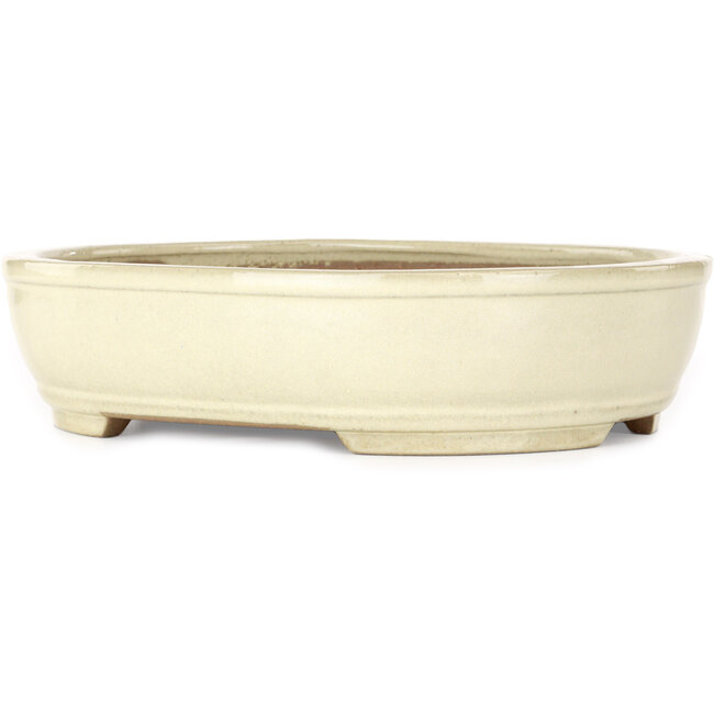 Pot à bonsaï ovale blanc cassé de Yamafusa - 308 x 255 x 75 mm
