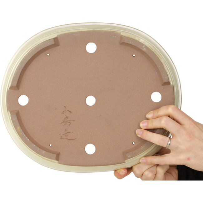 Maceta ovalada para bonsái color blanco hueso de Yamafusa - 308 x 255 x 75 mm