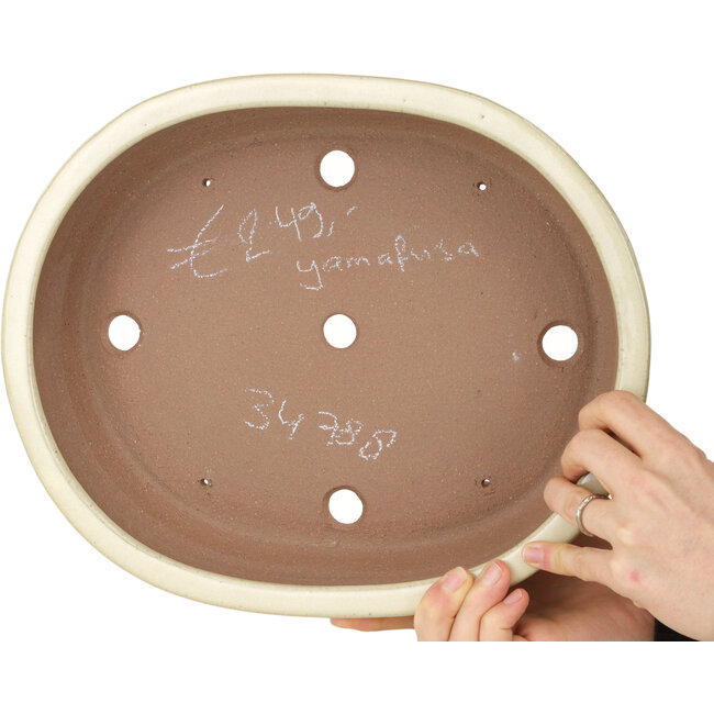 Pot à bonsaï ovale blanc cassé de Yamafusa - 308 x 255 x 75 mm
