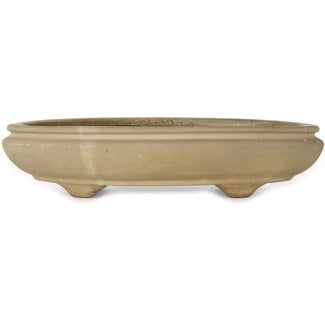  Hattori Tomoyuki 385 mm  beige bonsai pot by Hattori, Tokoname, Japan