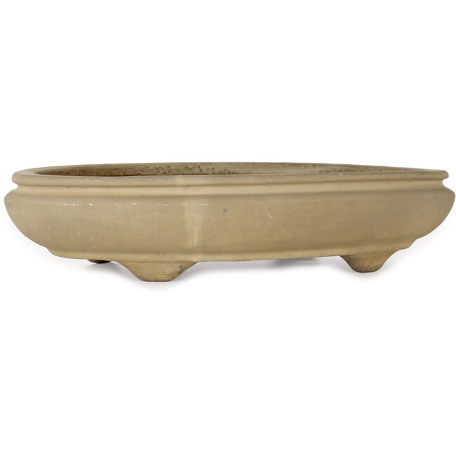 Oval beige bonsai pot by Hattori - 385 x 298 x 85 mm