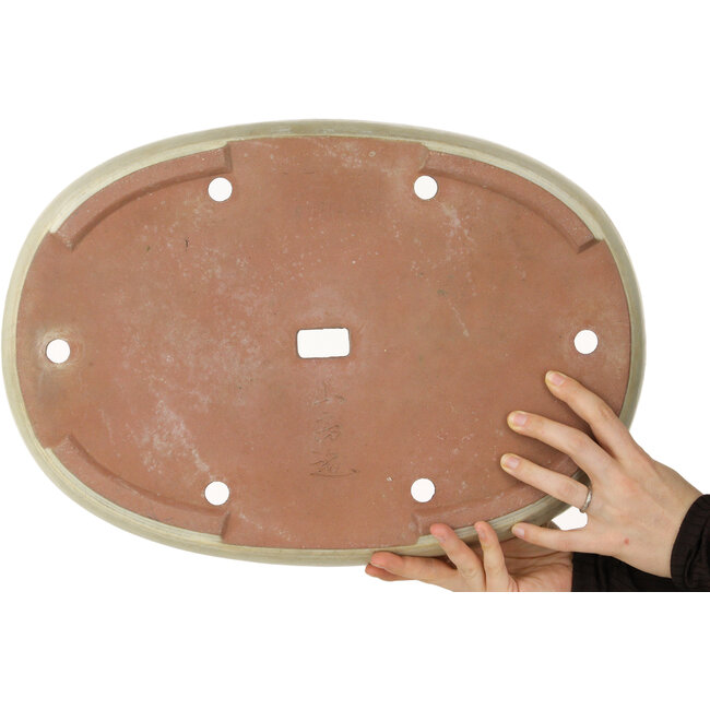 Pot à bonsaï ovale beige de Yamafusa - 470 x 323 x 60 mm