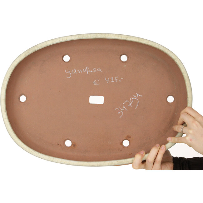 Ovale beige bonsaipot van Yamafusa - 470 x 323 x 60 mm