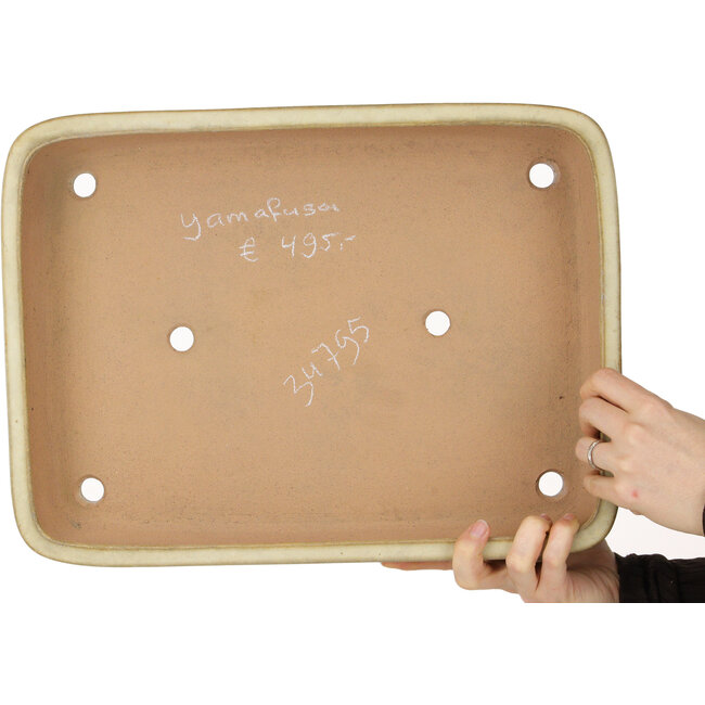 Maceta rectangular color beige para bonsái de Yamafusa - 410 x 305 x 70 mm