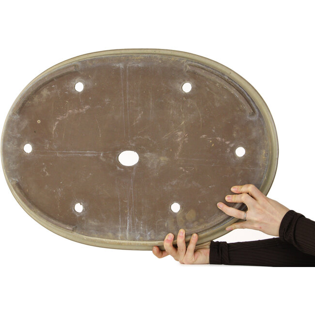 Oval beige bonsai pot by Haru Matsu - 622 x 448 x 65 mm