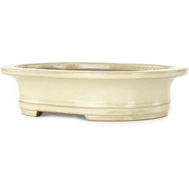 Oval beige bonsai pot by Yamafusa - 248 x 200 x 65 mm