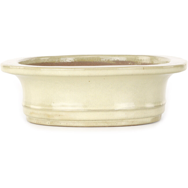 Oval beige bonsai pot by Yamafusa - 248 x 200 x 65 mm