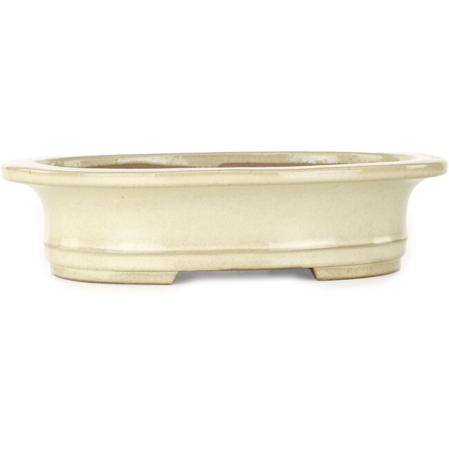 Oval beige bonsai pot by Yamafusa - 248 x 200 x 65 mm