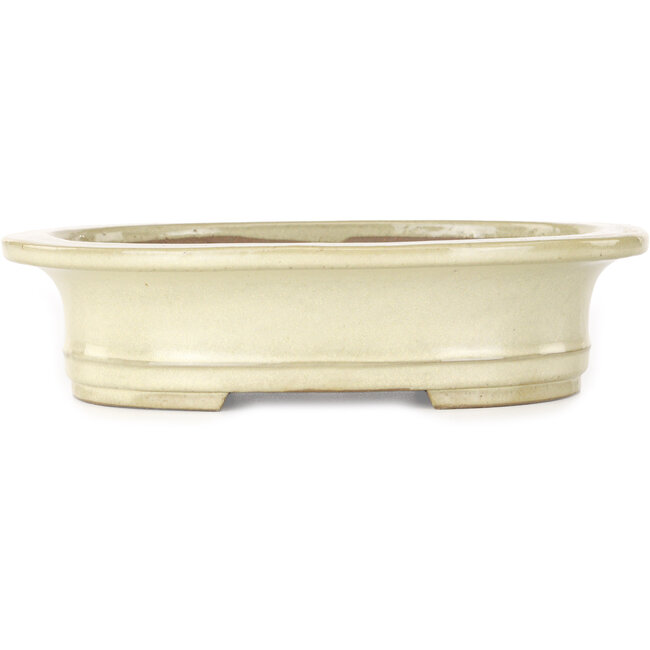 Pot à bonsaï ovale beige de Yamafusa - 248 x 200 x 65 mm