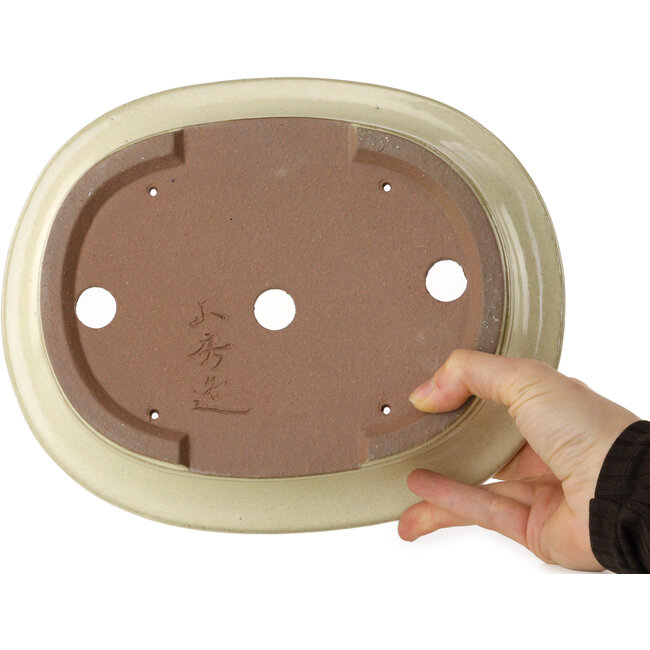Pot à bonsaï ovale beige de Yamafusa - 248 x 200 x 65 mm