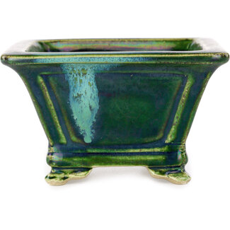  Satomi Mazan, Mazan Terahata Vierkante groene bonsaipot van 133 mm van Terahata Satomi Mazan, Tokoname, Japan