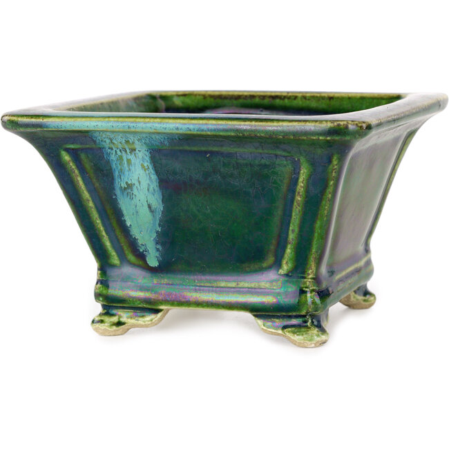 Pot à bonsaï carré vert par Terahata Satomi Mazan - 133 x 133 x 80 mm