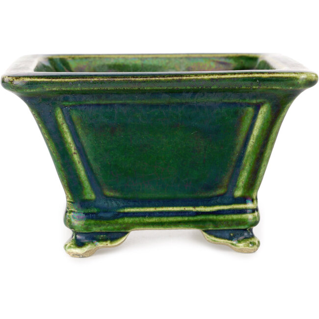 Vierkante groene bonsaipot van Terahata Satomi Mazan - 133 x 133 x 80 mm