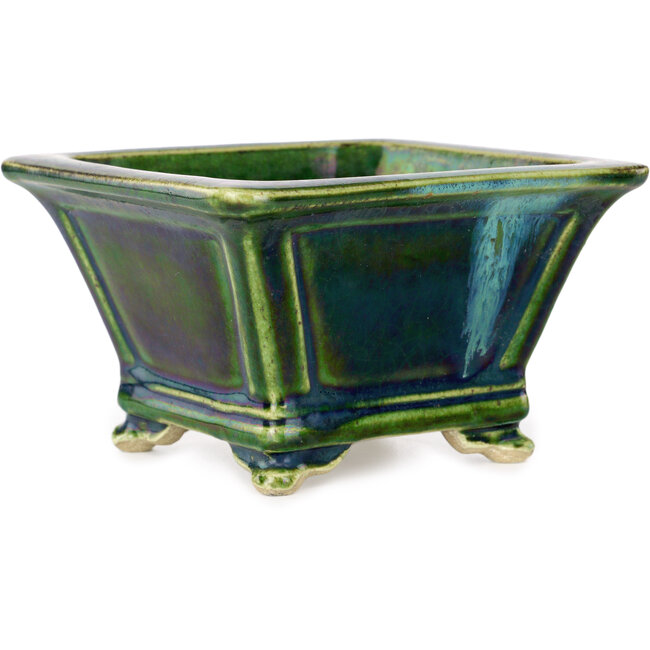 Vierkante groene bonsaipot van Terahata Satomi Mazan - 133 x 133 x 80 mm