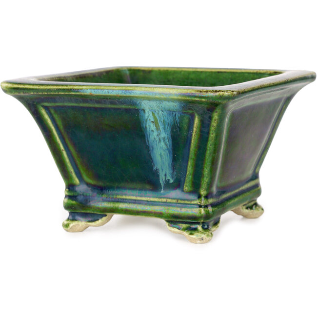 Maceta cuadrada para bonsái verde de Terahata Satomi Mazan - 133 x 133 x 80 mm