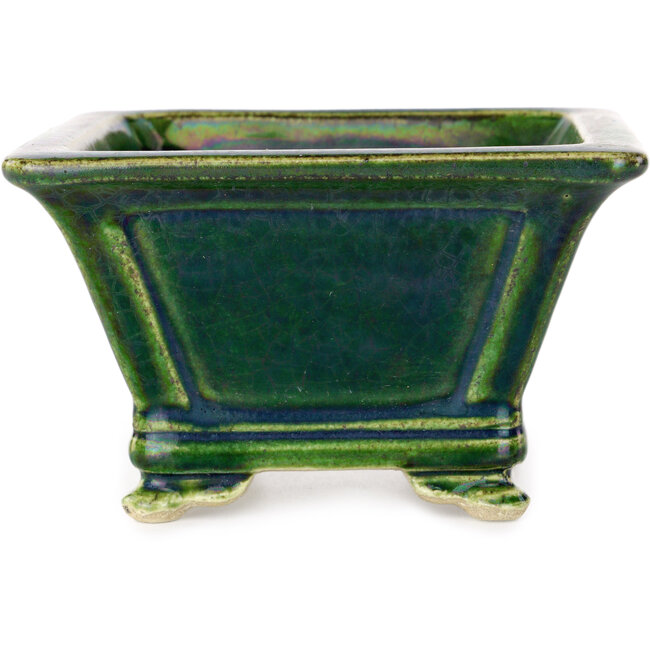 Quadratischer grüner Bonsaitopf von Terahata Satomi Mazan – 133 x 133 x 80 mm
