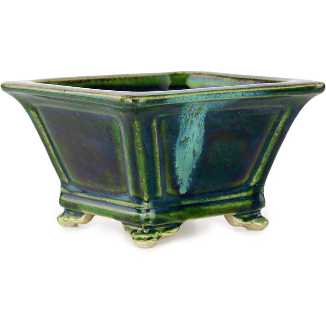 Vierkante groene bonsaipot van Terahata Satomi Mazan - 133 x 133 x 80 mm
