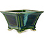 Vierkante groene bonsaipot van Terahata Satomi Mazan - 133 x 133 x 80 mm