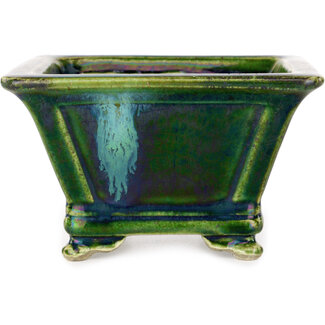  Satomi Mazan, Mazan Terahata Vierkante groene bonsaipot van 133 mm van Terahata Satomi Mazan, Tokoname, Japan