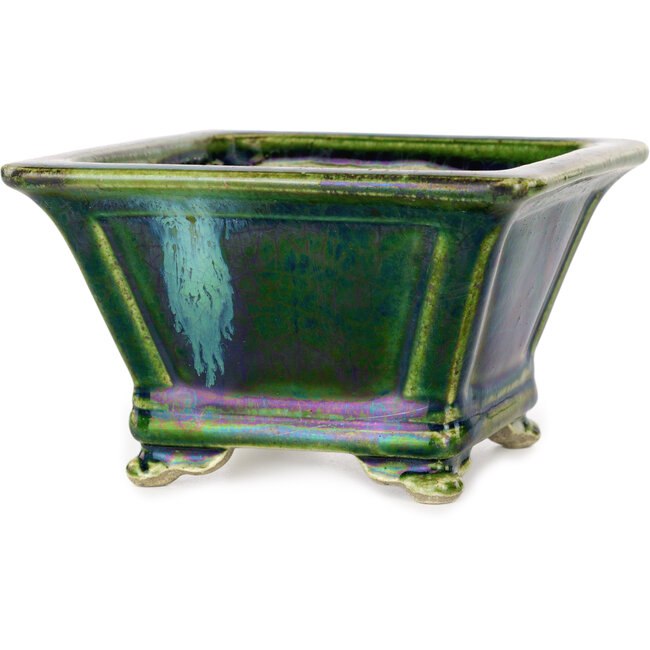 Pot à bonsaï carré vert par Terahata Satomi Mazan - 133 x 133 x 80 mm
