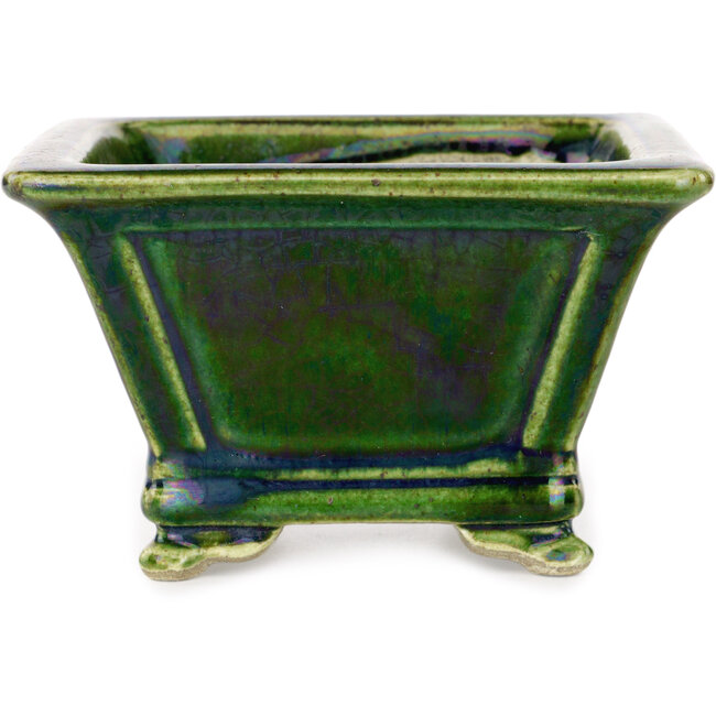 Pot à bonsaï carré vert par Terahata Satomi Mazan - 133 x 133 x 80 mm