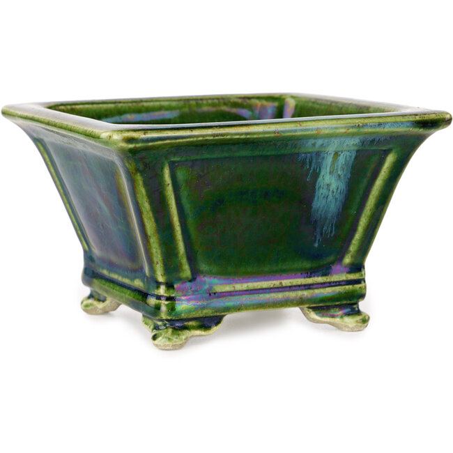 Pot à bonsaï carré vert par Terahata Satomi Mazan - 133 x 133 x 80 mm